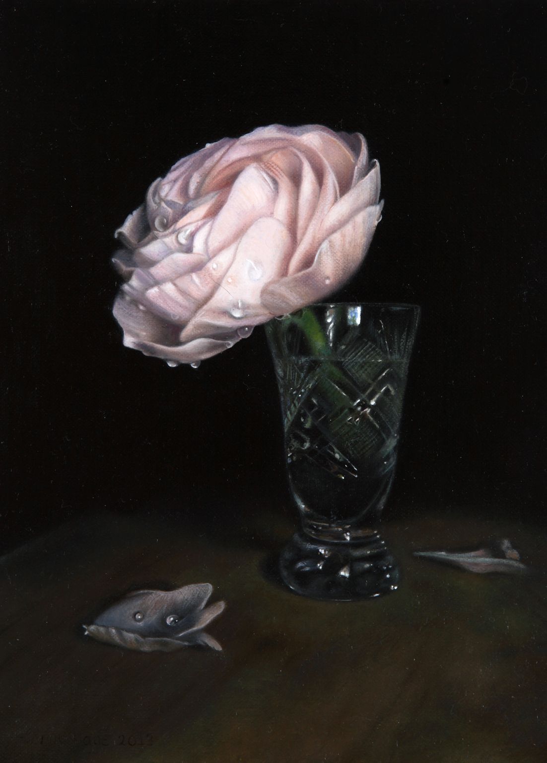 Ranunculus no.3, 2013 – Still life oil painting on canvas, 22 x 16 cm – Ginny Page
